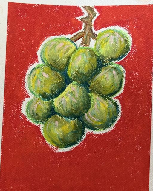 Green grapes, oil pastel drawing by Ariana Singh